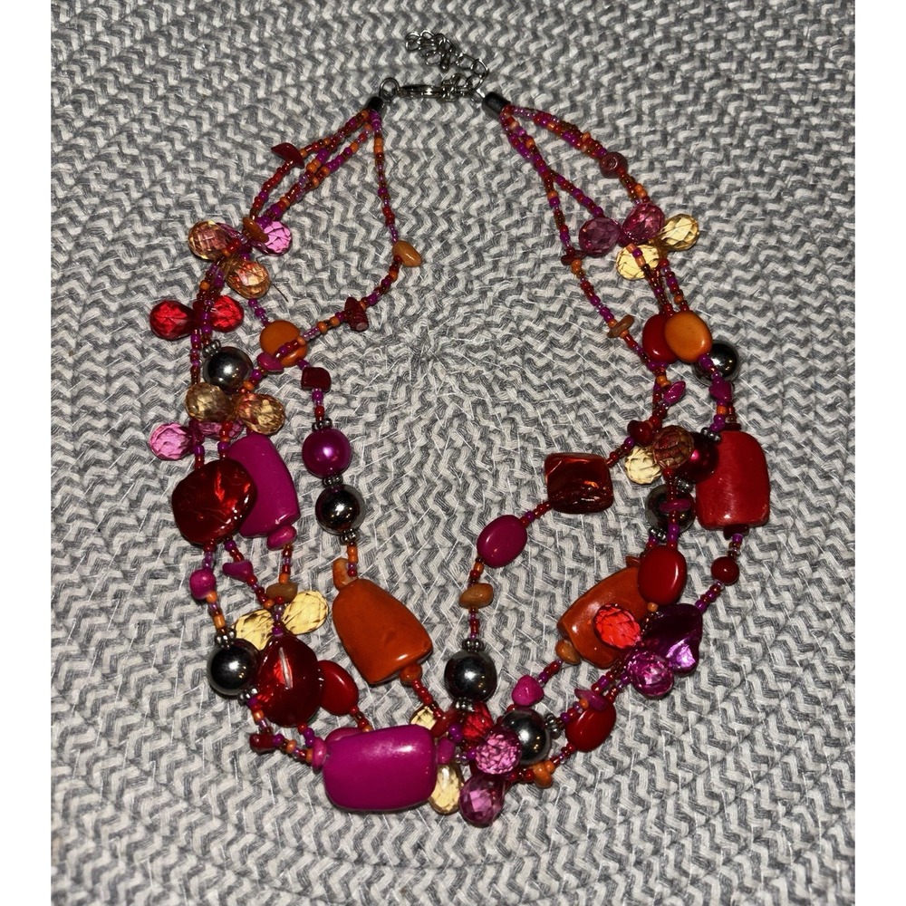 Vintage Multi Strand Round Flat Beads Acrylic Necklace Retro Pinks